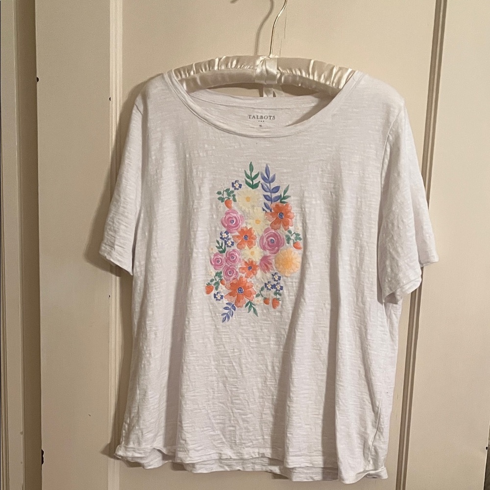 Talbots White Tee with Colorful Floral Design